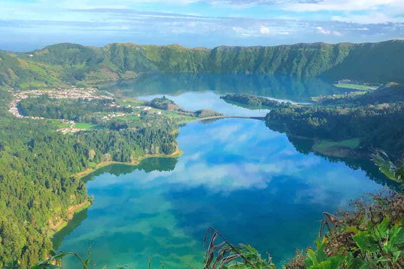 Sete Cidades lake surrounded by lush green forest, Azores