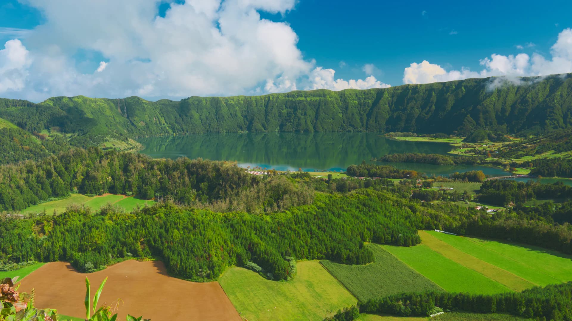 Sete Cidades volcanic crater with twin lakes, São Miguel, Azores